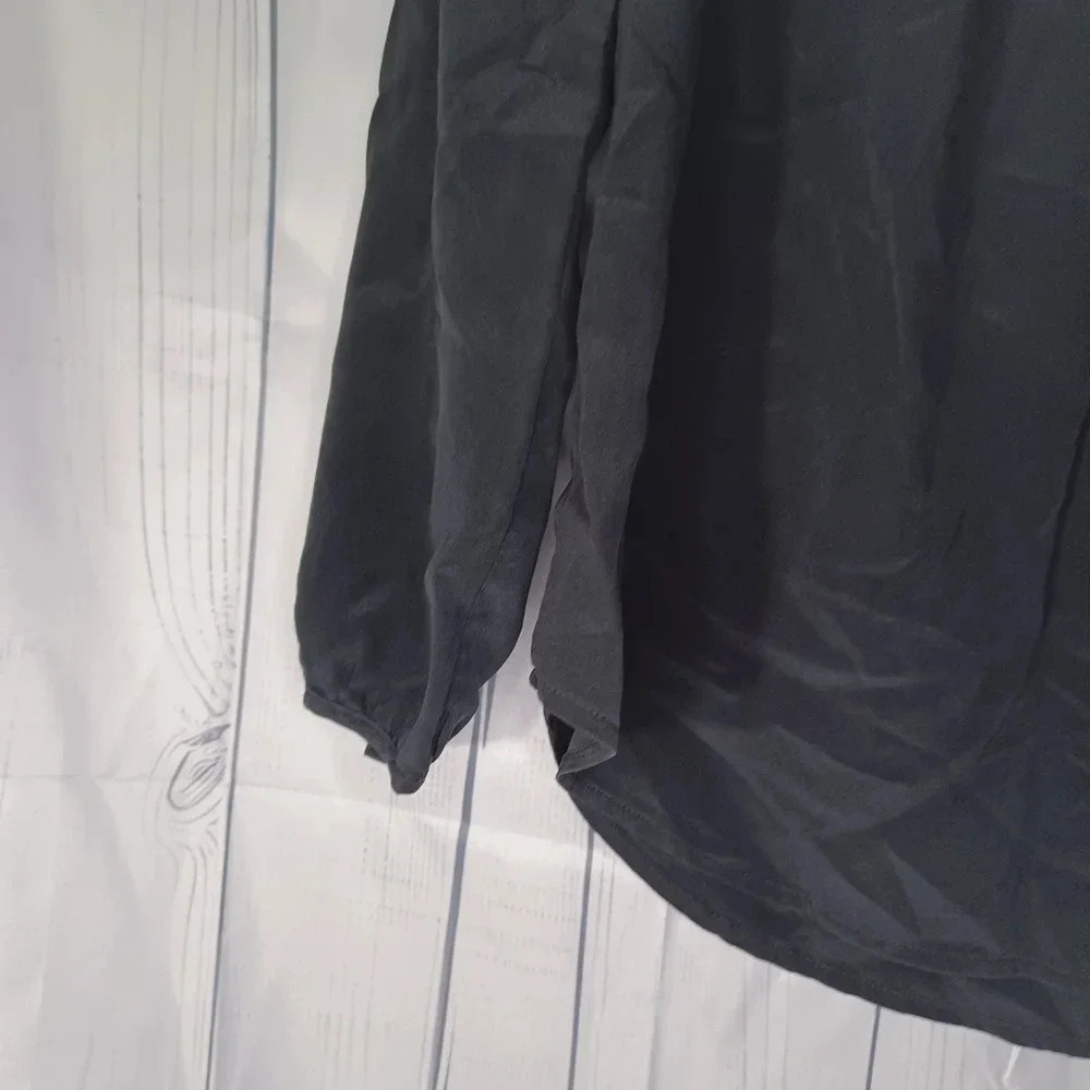 J.Crew 100% silk feminine ruffled workwear preppy black long sleeve blouse - Picture 6 of 10